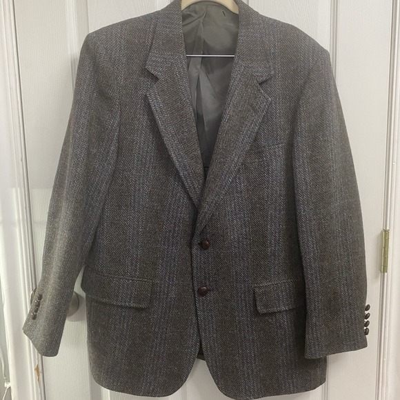 Vintage Arnie Arnold Palmer Mens Blazer Jacket Gray Herringbone Wool Tweed‎ 42R - Picture 1 of 10